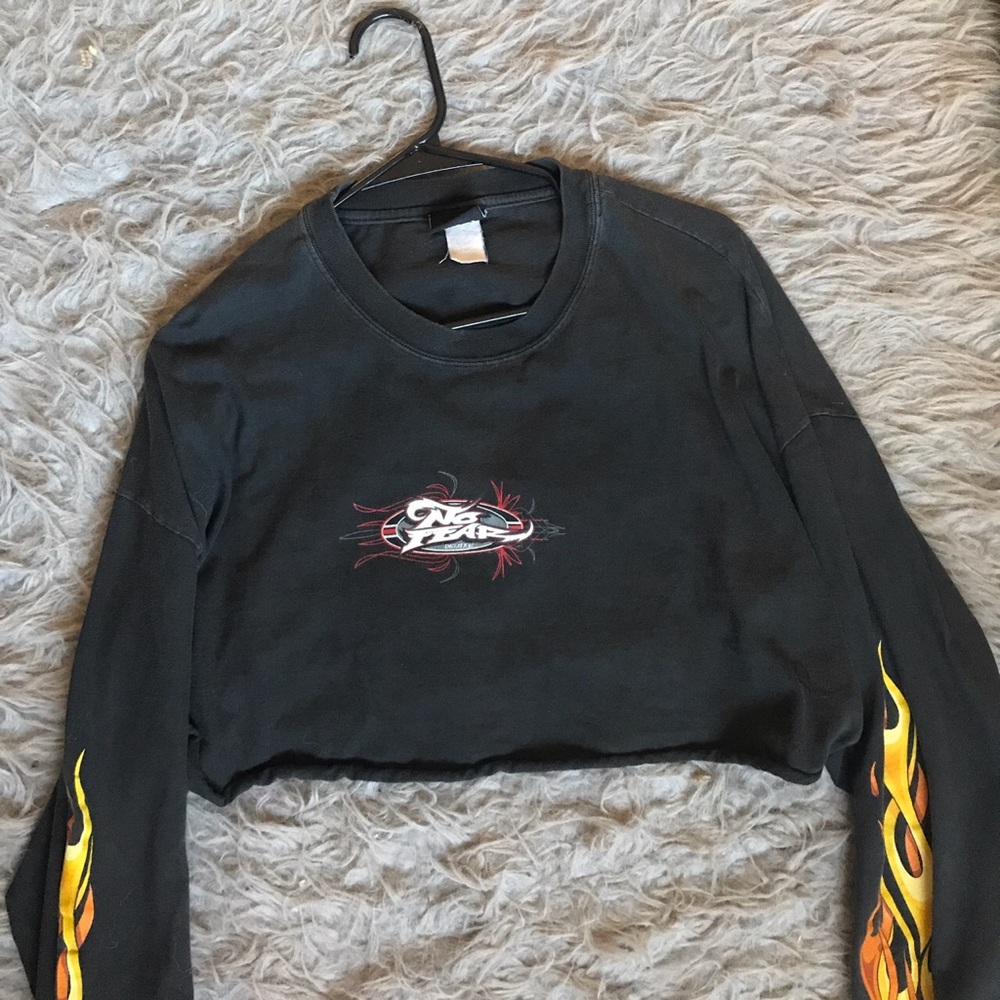 No fear black raw hem flame sleeved crop sweater